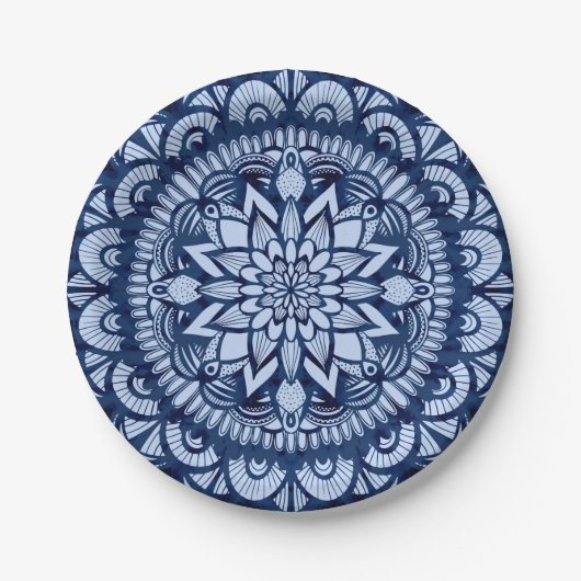 Bohemian Navy Blue Tie Dye Mandala Papieren Bordje (Voorkant)