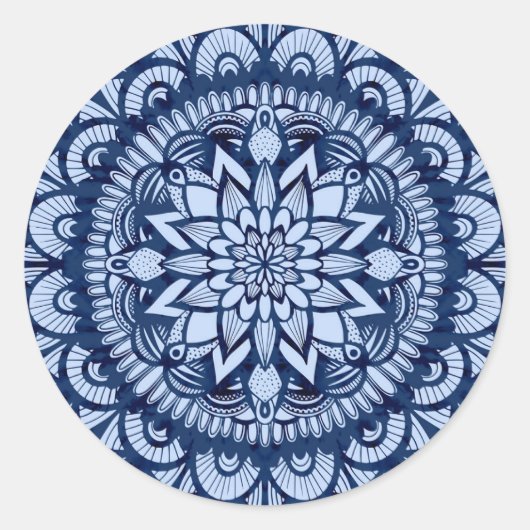 Bohemian Navy Blue Tie Dye Mandala Ronde Sticker (Voorkant)