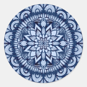 Bohemian Navy Blue Tie Dye Mandala Ronde Sticker
