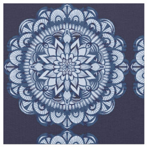 Bohemian Navy Blue Tie Dye Mandala Stof
