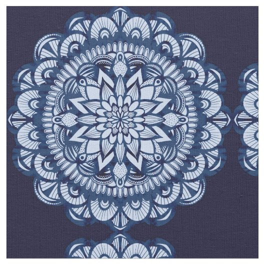 Bohemian Navy Blue Tie Dye Mandala Stof (Close Up)