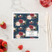 Bohemian Navy Floral Burgundy Wedding Napkins Servet (Insitu)