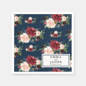 Bohemian Navy Floral Burgundy Wedding Napkins Servet (Voorkant)