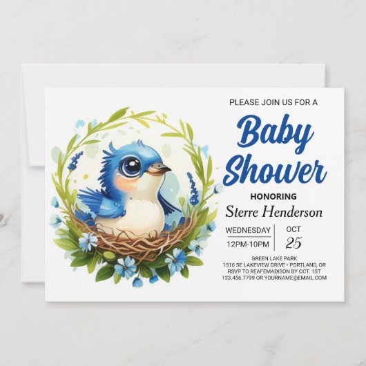 Bohemian Nest Chic Bird Boy Baby shower Kaart (Voorkant)