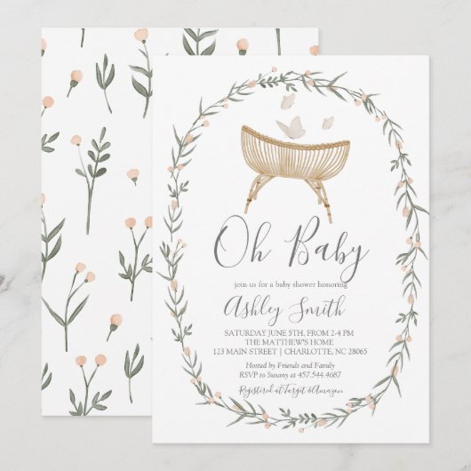 Bohemian Oh Baby shower Uitnodiging (Voorkant / Achterkant)