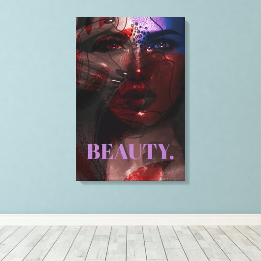 Bohemian Ombre Violet en Burgundy Woman Portrait Canvas Afdruk (Insitu (Houten vloer))