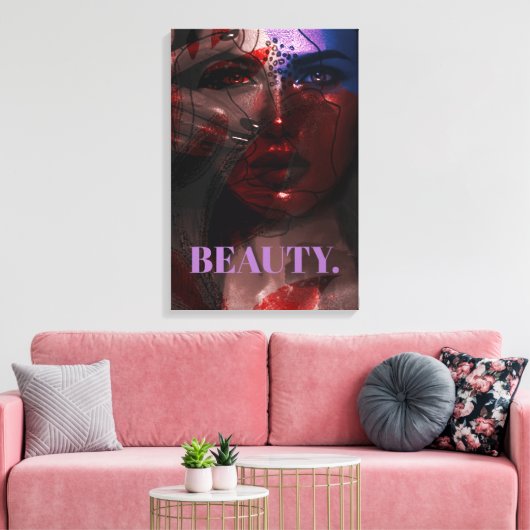 Bohemian Ombre Violet en Burgundy Woman Portrait Canvas Afdruk (Insitu (Woonkamer))