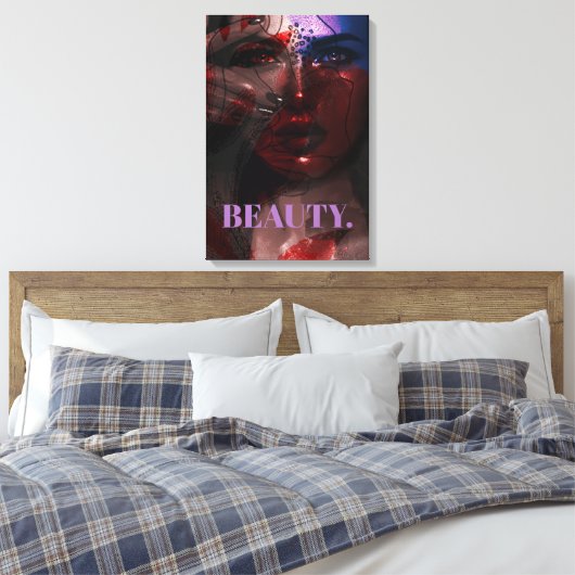 Bohemian Ombre Violet en Burgundy Woman Portrait Canvas Afdruk (Insitu (Slaapkamer))