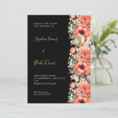 Bohemian Oranje Floral Herfst Black Wedding Kaart (Staand voorkant)