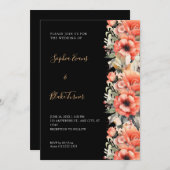 Bohemian Oranje Floral Herfst Black Wedding Kaart (Voorkant / Achterkant)