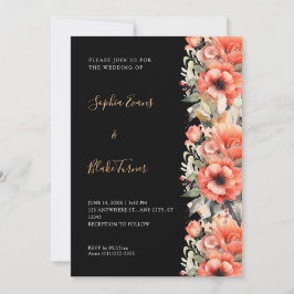 Bohemian Oranje Floral Herfst Black Wedding Kaart