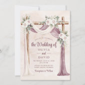 Bohemian Paarse roze bloemencenopy bruiloft Kaart (Voorkant)