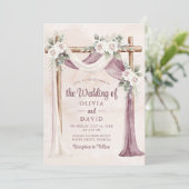 Bohemian Paarse roze bloemencenopy bruiloft Kaart (Staand voorkant)