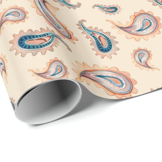 Bohemian Paisley: Handgetekende Waterverf Cadeaupapier (Rol Hoek)