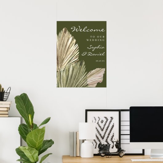 Bohemian Palm Leaves Weddenschap Welkomstteken Poster (Thuiskantoor)