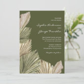 Bohemian Palm Leaves Wedding Invitation met foto Kaart (Staand voorkant)
