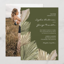 Bohemian Palm Leaves Wedding Invitation met foto