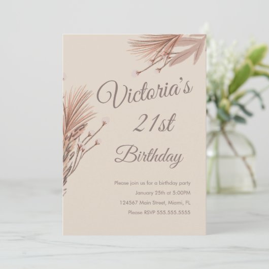 Bohemian Pampas 21st Birthday Party Earthy Kaart (Staand voorkant)