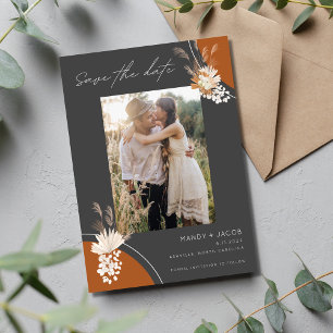 Bohemian Pampas Foto Gray Rust Wedding Save The Date