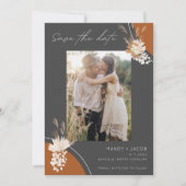 Bohemian Pampas Foto Gray Rust Wedding Save The Date (Voorkant)