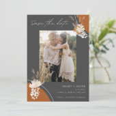 Bohemian Pampas Foto Gray Rust Wedding Save The Date (Staand voorkant)