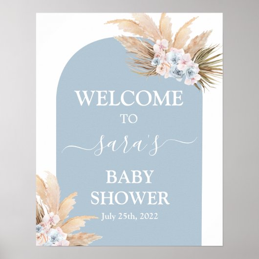 Bohemian Pampas Grass Baby shower Boy Welkomstbord Poster (Voorkant)