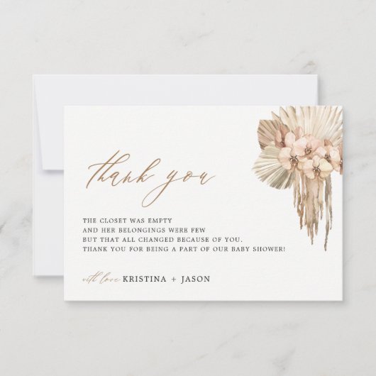 Bohemian Pampas Grass Baby shower Dank je kaarten (Voorkant)