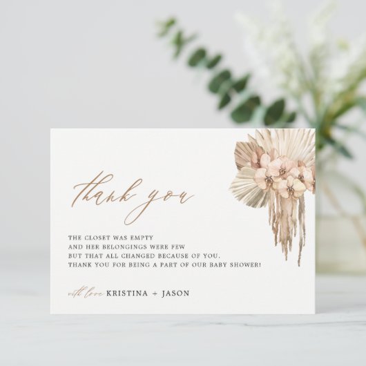 Bohemian Pampas Grass Baby shower Dank je kaarten (Staand voorkant)