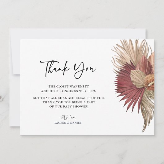 Bohemian Pampas Grass Baby shower Dank u Bedankkaart (Voorkant)