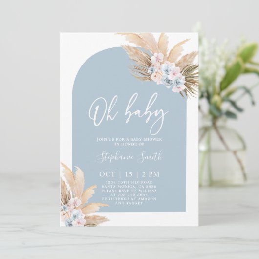 Bohemian Pampas Grass Baby shower Jongensuitnodigi Kaart (Staand voorkant)