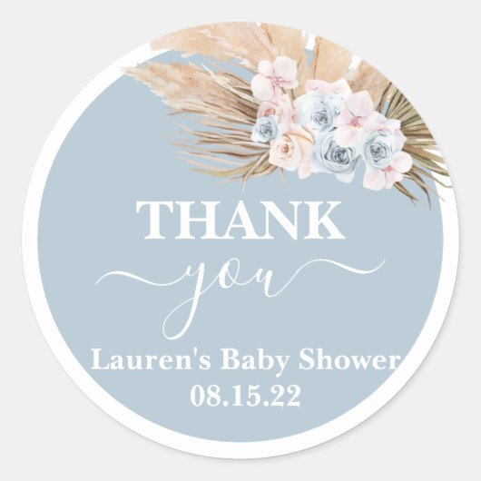 Bohemian Pampas Grass Baby shower Round Sticker (Voorkant)