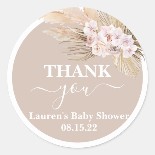 Bohemian Pampas Grass Baby shower Round Sticker (Voorkant)