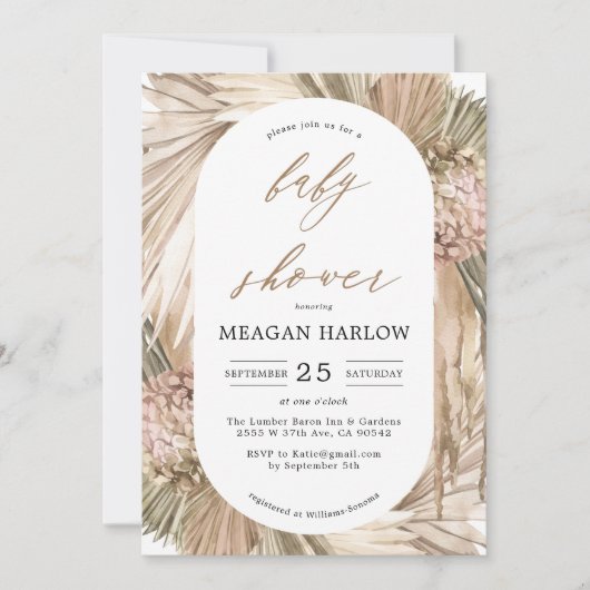Bohemian Pampas Grass Baby shower Uitnodiging (Voorkant)