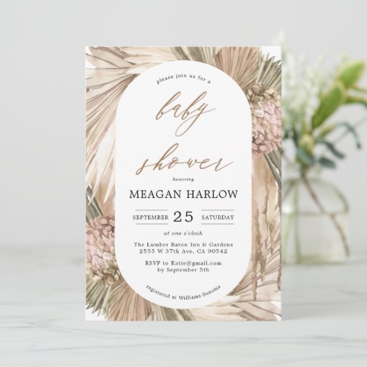Bohemian Pampas Grass Baby shower Uitnodiging (Staand voorkant)