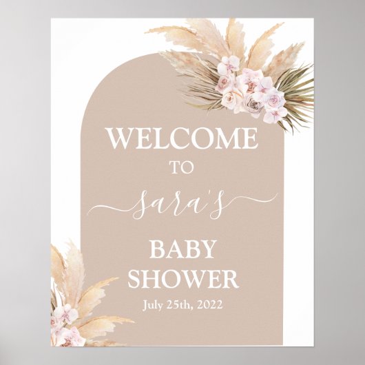Bohemian Pampas Grass Baby shower Welkomstteken Poster (Voorkant)
