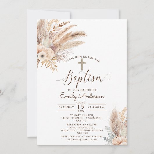 Bohemian Pampas Grass Baptism Christening Kaart (Voorkant)