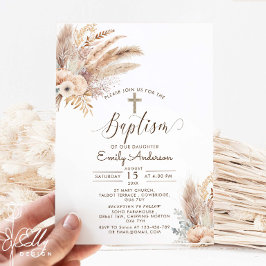 Bohemian Pampas Grass Baptism Christening Kaart