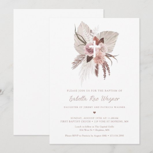 Bohemian Pampas Grass Baptisme Kaart (Voorkant / Achterkant)