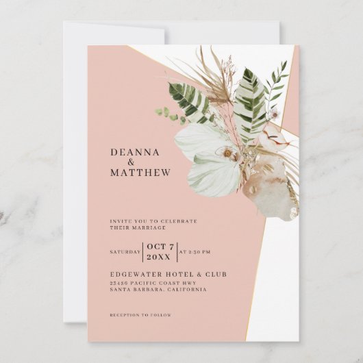 Bohemian Pampas Grass Boho Botanical Wedding Kaart (Voorkant)