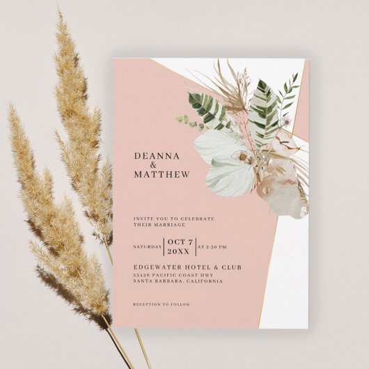 Bohemian Pampas Grass Boho Botanical Wedding Kaart