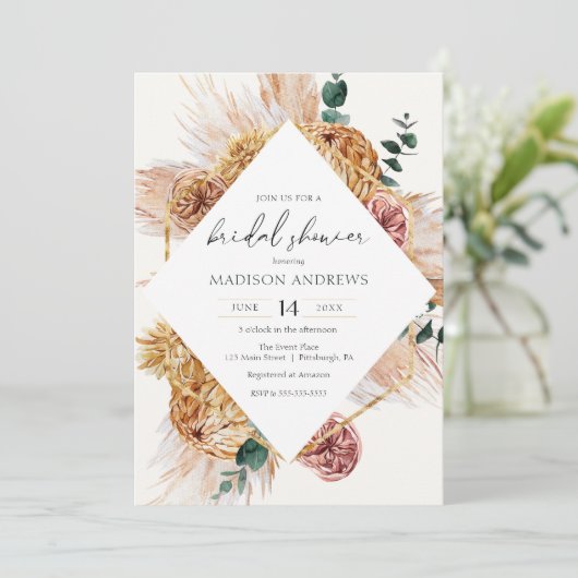 Bohemian Pampas Grass Bridal Shower Kaart (Staand voorkant)