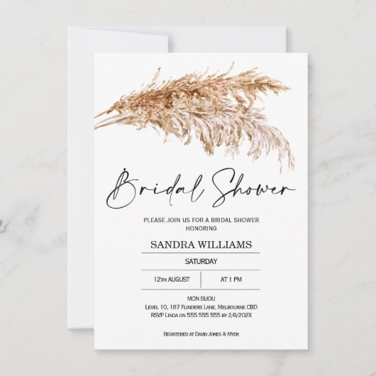 Bohemian Pampas Grass Bridal Shower Kaart (Voorkant)