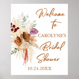 Bohemian Pampas Grass Bridal Shower Welcome Sing Poster