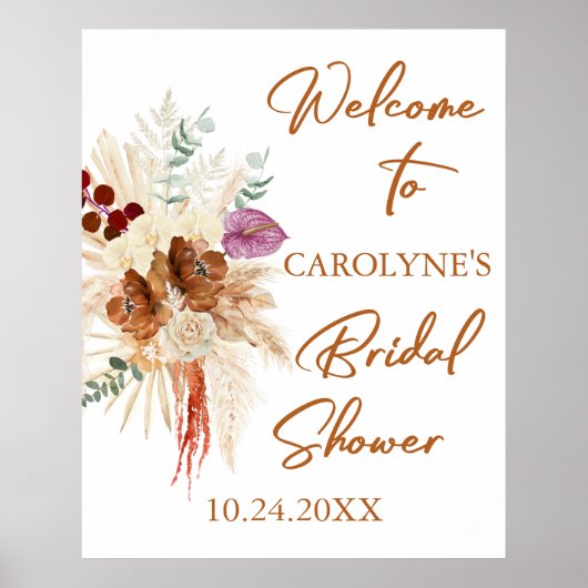 Bohemian Pampas Grass Bridal Shower Welcome Sing Poster (Voorkant)