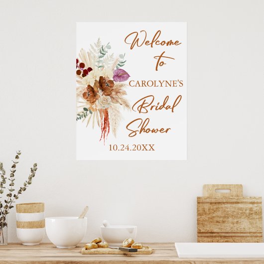 Bohemian Pampas Grass Bridal Shower Welcome Sing Poster (Keuken)