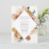 Bohemian Pampas Grass bruiloft uitnodiging (Staand voorkant)