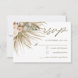 Bohemian Pampas Grass Earthy Tone Floral Wedding RSVP Kaartje