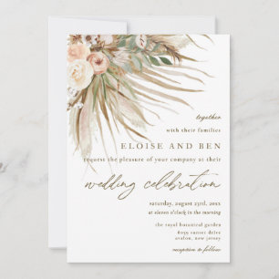 Bohemian Pampas Grass Earthy Tones Floral Wedding Kaart