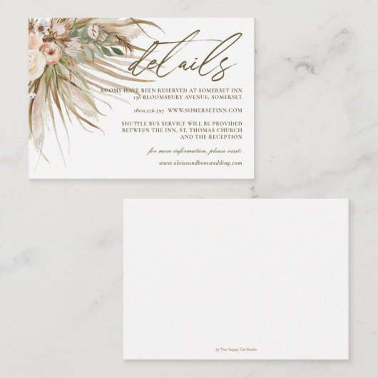 Bohemian Pampas Grass Earthy Tones Weddenschap Det Informatiekaartje (Voorkant / Achterkant)