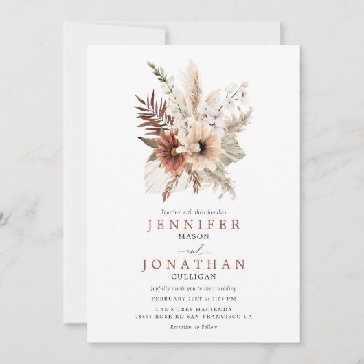 Bohemian Pampas Grass Foto Weddenschap Kaart (Voorkant)